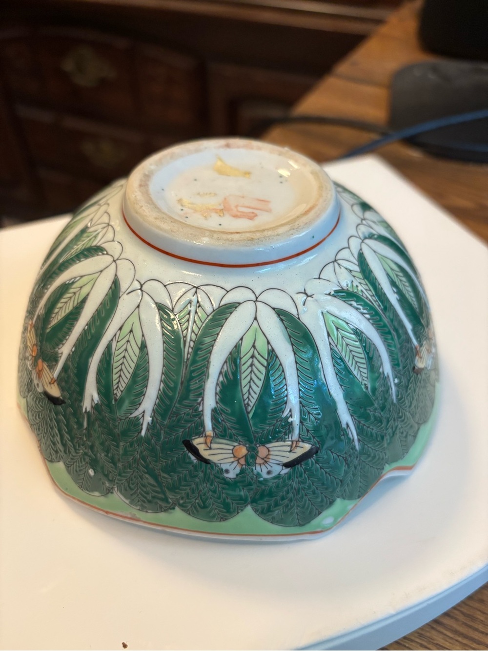Vintage Chinese Bok Choy -Painted Floral & Bird Porcelain Serving Bowl - Picture 3 of 9